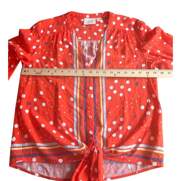 Anthropologie Maeve Elan Scarf Orange Polka Dot Long-Sleeve Button-Down Blouse 2 - Picture 5 of 16